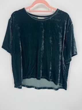 Mellóday Women's Classic Blue Velvet Short Sleeve Blouse Size Medium